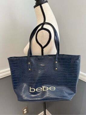 bebe Navy Croc-Embossed Tote with Matching Wristlet Set